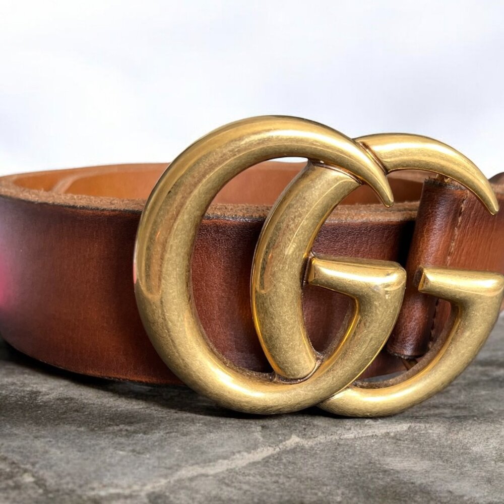 Gucci GG Marmont Brown Leather Double G Belt - Size 100/40 - Picture 2 of 3